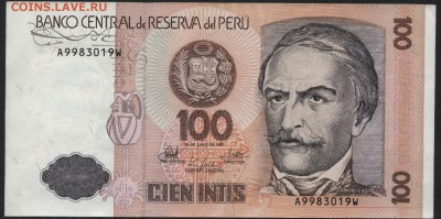 Перу 100 интис 1987г.  UNC. до 22-00 мск 16.01.16 г. - Перу 100  1987 аверс