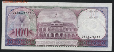 Суринам 100 гульден 1985 г.  UNC. до 22-00 мск 16.01.16 г. - Суринам 100 1985 реверс