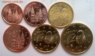 Испания 1,2,5,10,20,50 евро-центов 2015 UNC до 20.01 22.00 - 2310201510465