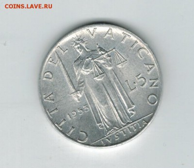 Ватикан 5 лир 1955 до 23.01.16   22-00 - 1%207