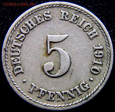 Германская империя_5 пфеннигов 1910(F); до 21.01_22.36мск - 10918