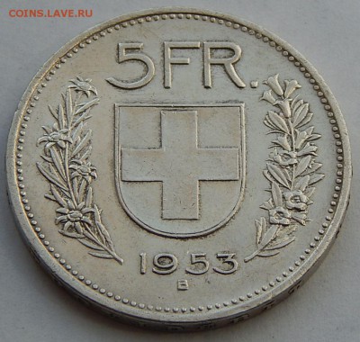 Швейцария 5 франков 1953, до 28.01.15 в 22:00 МСК - 3719