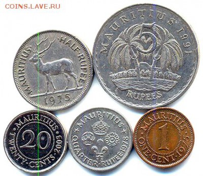 Маврикий_5 разных монет 1975-1978-1991-2003; до 22.01_22.10м - 10925