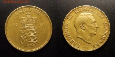 1 - Дания – 1 крона (1947) «Фредерик IX» алюм.-бронза