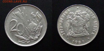 1 - ЮАР – 20 центов (1989) «Протея; старый герб» никель №2