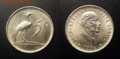 1 - ЮАР – 5 центов (1976) «Синий журавль; президент Якобус Фуше» (XF+) №1