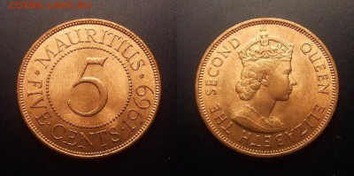 1 - Брит. Маврикий – 5 центов (1969) «Елизавета II» (аUNC) №1