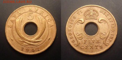 1 - Брит. Восточная Африка – 5 центов (1942 SA) бронза