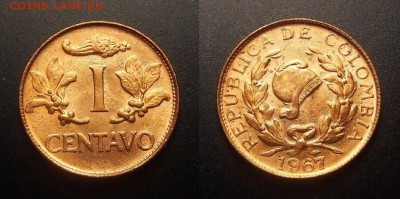 1 - Колумбия – 1 сентаво (1967) бронза (аUNC) №1