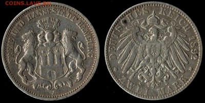2 марки 1892Гамбург нечастая до 30.01.16 в 22.00 МСК - 1892