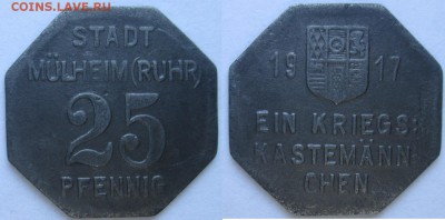 Нотгельды Германии. Обзорная тема. - 25 пф.1917г. Мюльхайм-на-Руре