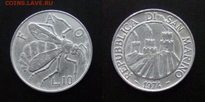 1 - Сан-Марино – 10 лир (1974) «ФАО; пчела»