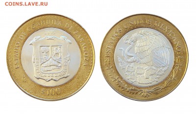 Мексика, 100 песо, 2003-2007, биметалл, Гербы, Штаты и др. - Мексика_100 песо_2005_Герб Сарагоса_Аукцион