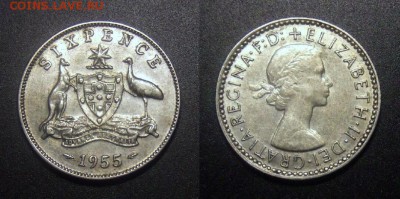 1 - Австралия – 6 пенсов (1955) «Елизавета II» Ag