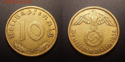 1 - Германия (3-й Рейх) – 10 рейхспфеннигов (1938 А) алюм.-бронза (XF) №2