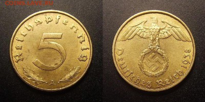 1 - Германия (3-й Рейх) – 5 рейхспфеннигов (1938 А) алюм.-бронза №1