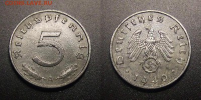 1 - Германия (3-й Рейх) – 5 рейхспфеннигов (1940 А) цинк