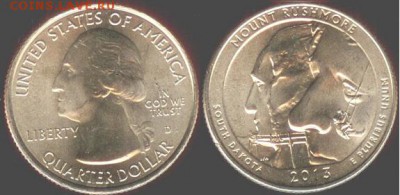 США- 25 центов 2013 -MOUNT RUSHMORE-D, 21.00 мск 01.02.2016 - США- 25 центов 2013 - MOUNT RUSHMORE-D