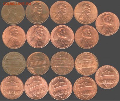 США-1 цент-D-9 шт. погодовка до 21.00 мск 01.02.2016 - США -1 цент-9 шт. 1969, 86, 02, 05, 11-15