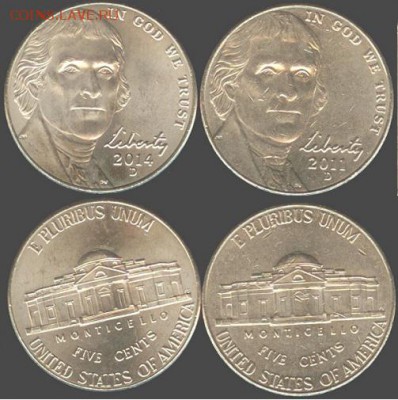 США- 5 центов 2011, 2014, до 21.00 мск 01.02.2016 - США- 5 центов-D, 2011,2014