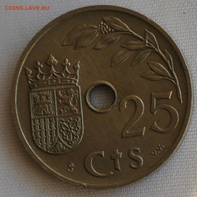 С 1 руб. СТАРАЯ ИСПАНИЯ 25с 1937г.С ДЫРКОЙ до 1.02 в 22-00 - IMG_9686.JPG