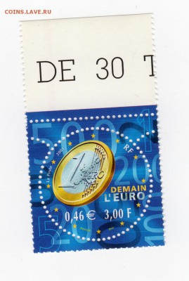 Монеты на марках Франция 1 EURO MNH - Франция 1 евро 2001