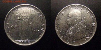 1 - Ватикан – 100 лир (1959) «Фидес – богиня согласия; Иоанн XXIII»