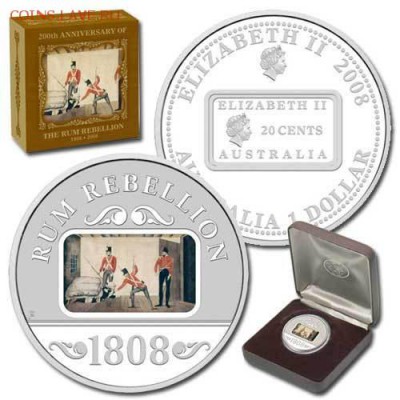 Монеты с Корабликами - 2008 1 доллар + 20 центов Ромовый бунт