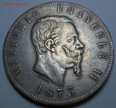 5 лир Виктор Эмануил II 1873 серебро Италия оценка - DSCN9749