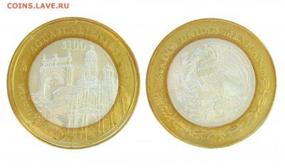 Мексика, 100 песо, 2003-2007, биметалл, Гербы, Штаты и др. - Мексика_100 песо_2005_Штат Агуаскальентес_Аукцион