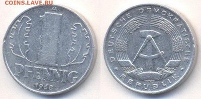 16 19:00(МСК) - 1 пфенинг 1968 ГДР