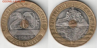 биметалл Франция 20 франков 1993 - франция 1993 сен мишель