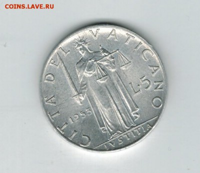 Ватикан 5 лир 1955 до 02.02.16   22-00 - 1%25207