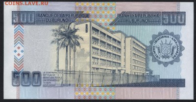 Бурунди 500 франков 2013г. UNC. до 22-00 мск 04.02.16 г. - Бурунди 500 2013 реверс