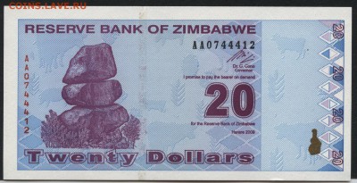 Зимбабве 20 дол. 2009г. UNC. до 22-00 мск 04.02.16 г. - Зимбабве 20 2009 аверс