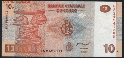 Конго 10 франков 2003г.UNС до 22-00 мск 04.02.16 г. - Конго 10 2003 аверс