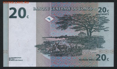 Конго 20 центов 1997 г.Олени. UNC. до 22-00 мск 04.02.16 г. - Конго 20ц 1997 реверс