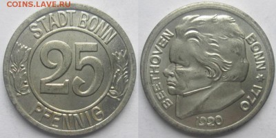 Нотгельды Германии. Обзорная тема. - 25 пф. 1920г. Бонн