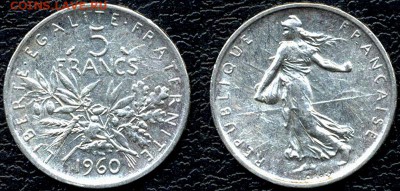 Франция_5 франков 1960. Серебро; до 05.02_22.22мск - 10157