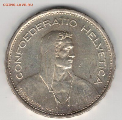 Ag ШВЕЙЦАРИЯ 5 ФРАНКОВ 1939 ДО 11.02 В 22.00МСК (Б655) - 5-ш39