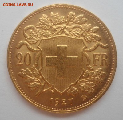 С 200 рублей. Золото. Швейцария. 20 франков 1927 года - image