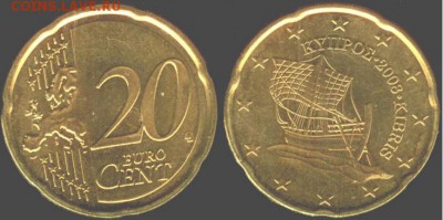 Кипр- 20 евро центов-2008., до 21.00 мск 13.02.2016 - Кипр- 20 центов-2008