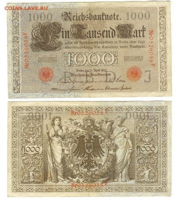 1000 марок 1910г Германия до 16.02.16 - тысяча марок 1910