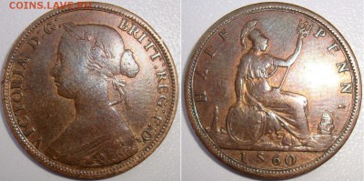 Красивая, 1 пенни 1860г, Англия до 17.02.16 в 22.00 мск - 1860