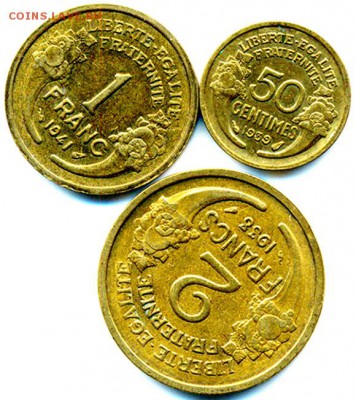 Франция_3 отличные монеты 1938-1939-1941; до 15.02_22.50мск - 10368