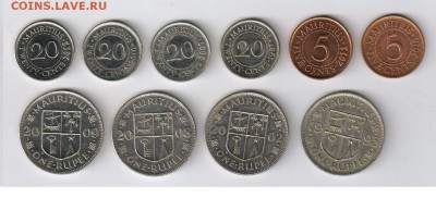 МАВРИКИЙ - 10 монет - 5 и20центов,1 рупия до 22.02.16г 21-00 - МАВРИКИЙ - 10 шт00