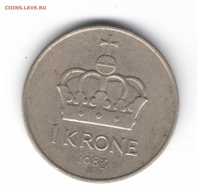 Норвегия. 1 крона 1983 г. до 24.00 23.02.16 г. - иност.