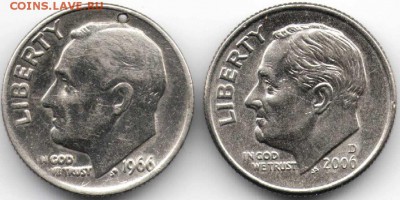 США. 10 центов 1966, 2006  2 шт до 24.00 24.02.16 г. - мон1