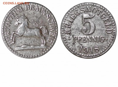 Животные на монетах - Германия - Брауншвейг - 5 пфеннигов 1918