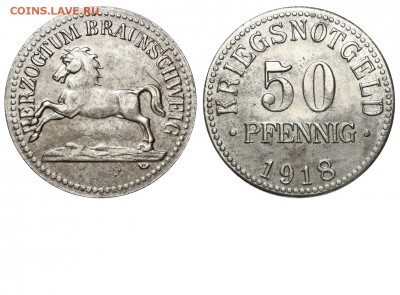 Животные на монетах - Германия - Брауншвейг - 50 пфеннигов 1918